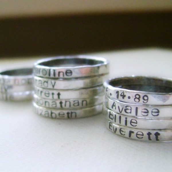 Fine Silver Personalized Stacking Ring - One Rustic Hand-stamped Ring